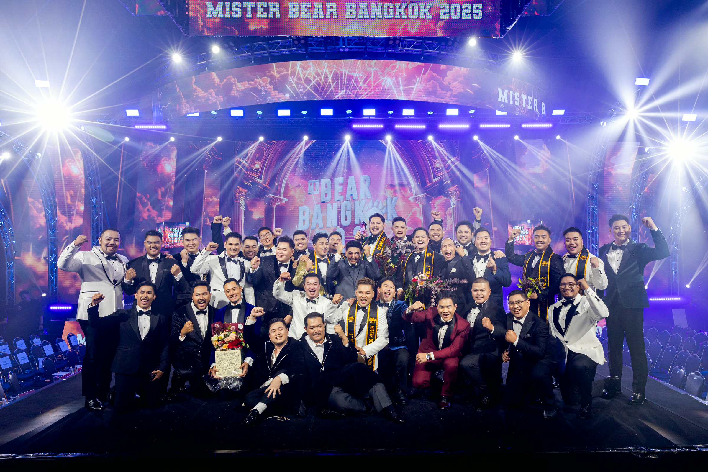 Mister Bear Bangkok 2025 contestants and production team on stage